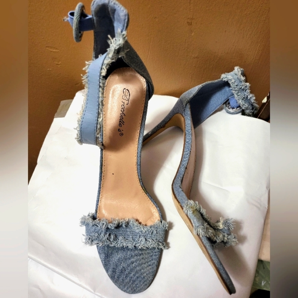 Breckelles Blue Jean Denim Heels T strap